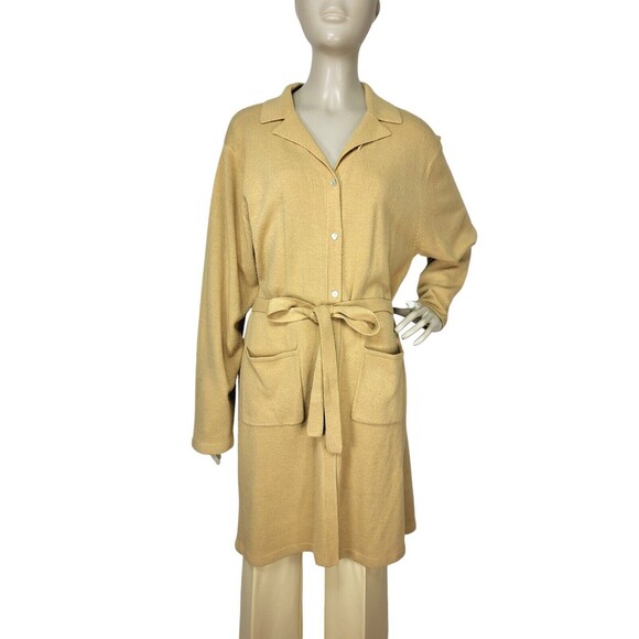 VTG 80s Carolyn Taylor Knit Button-Down Belted Knee-Length Cardigan Sweater XL - Picture 1 of 9